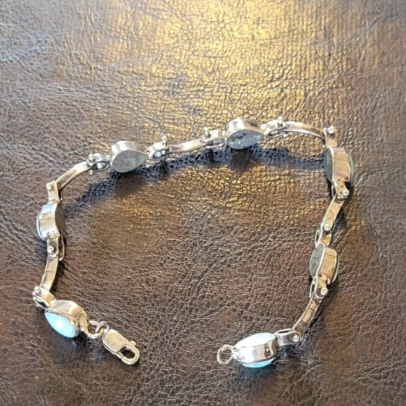 Vintage charming 7 teardrop turq stones on 925 sterling silver link bar chain. - Picture 3 of 3